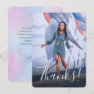 Tarjeta De Agradecimiento Pastel Watercolor Back Full Photo Purple