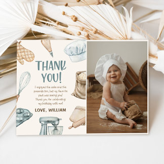Tarjeta De Agradecimiento Pastel Watercolor Baking Boy Fotos de cumpleaños