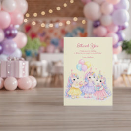 Tarjeta De Agradecimiento Pastel Watercolor Unicorn Girls Birthday