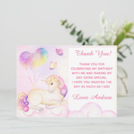 Tarjeta De Agradecimiento Pastel Watercolor Unicornio Y Globos