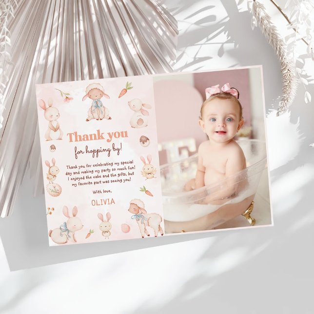 Tarjeta De Agradecimiento Pastel Watercoloreau Easter Bunny Birday Photo (Subido por el creador)