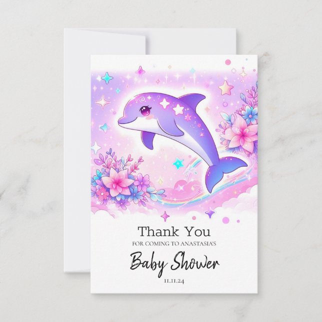 Tarjeta De Agradecimiento Pastel Whimsical Dolphin Baby Shower (Anverso)