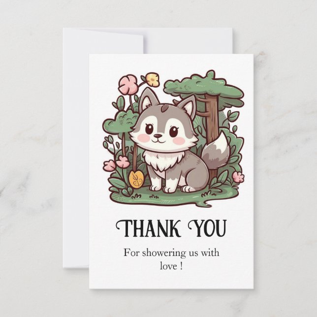 Tarjeta De Agradecimiento Pastel Whimsical Wolf Baby Shower (Anverso)