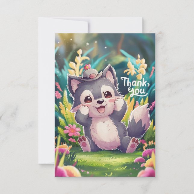 Tarjeta De Agradecimiento Pastel Wolf encantado (Anverso)
