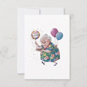Tarjeta De Agradecimiento Pastel y globo divertido para el cumpleaños de la 