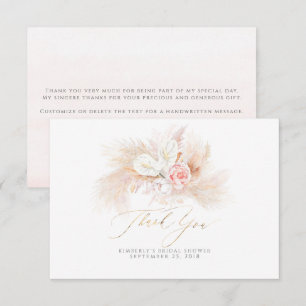Tarjeta De Agradecimiento Pasto de las Pampas Floral Rosa Pequeño Gracias