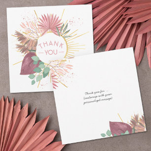 Tarjeta De Agradecimiento Pasto de las Pampas y Mandala Boho Rosa y Dorado