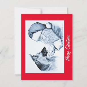 Tarjeta De Agradecimiento Pastor alemán y Papá Noel para Navidad