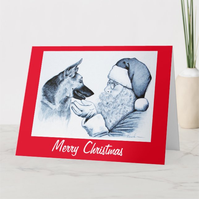 Tarjeta De Agradecimiento Pastor alemán y Santa Claus para Navidades (Anverso)