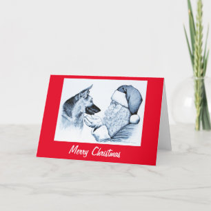 Tarjeta De Agradecimiento Pastor alemán y Santa Claus para Navidades