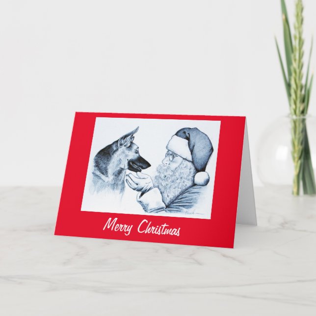 Tarjeta De Agradecimiento Pastor alemán y Santa Claus para Navidades (Anverso)