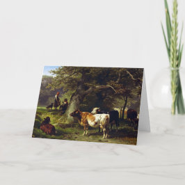 Tarjeta De Agradecimiento Pastor y rebaño de vacas en el estanque