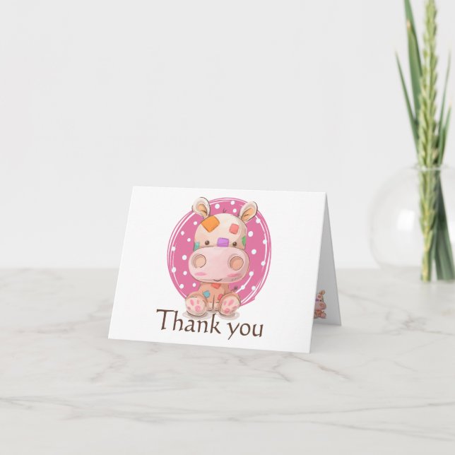 Tarjeta De Agradecimiento Patchwork Hippo Pink Gracias (Anverso)