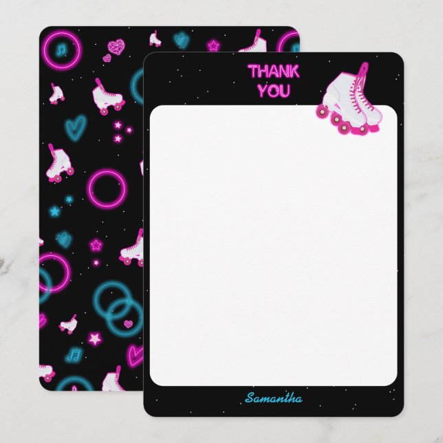 Tarjeta De Agradecimiento Patinaje sobre ruedas Neon Glow Roller (Anverso / Reverso)