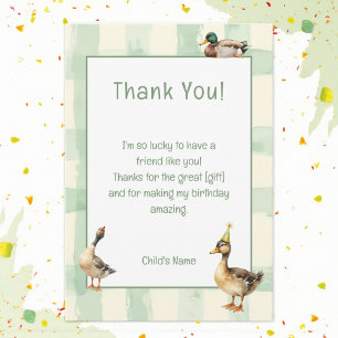 Tarjeta De Agradecimiento Pato de acuarela con fiesta de cumpleaños de azul