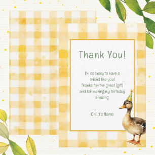 Tarjeta De Agradecimiento Pato de acuarela con fiesta de cumpleaños en azul