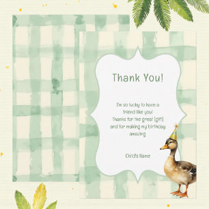 Tarjeta De Agradecimiento Pato de acuarela con fiesta de cumpleaños en turqu