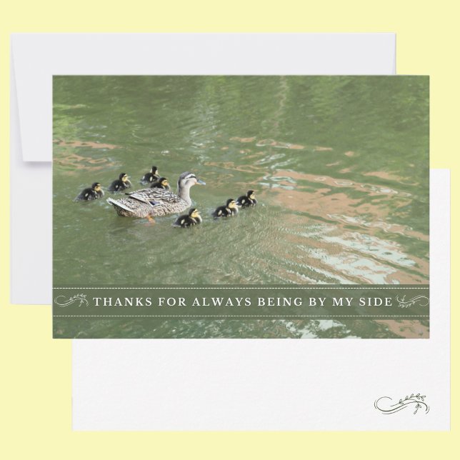 Tarjeta De Agradecimiento Pato madre y bollos a mi lado (A nature flat thank you card featuring a mother duck and her ducklings.)