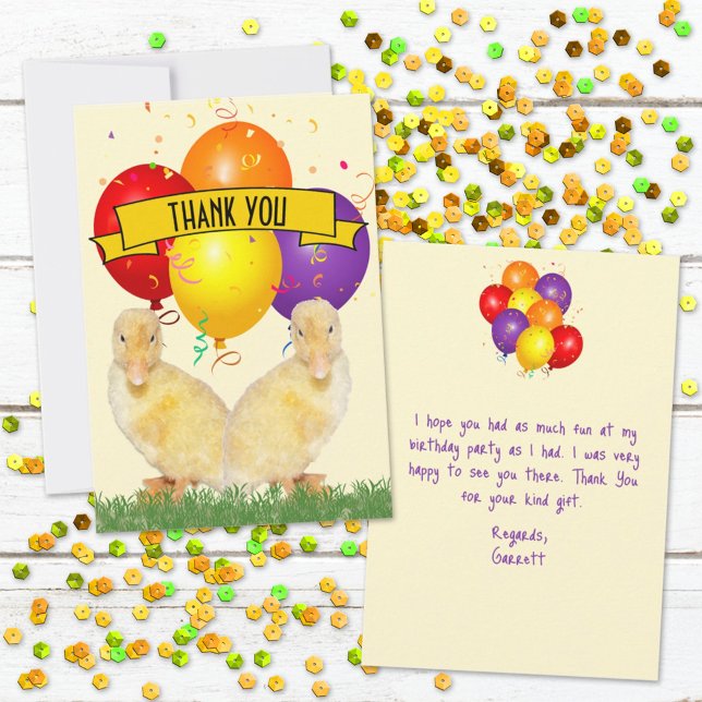 Tarjeta De Agradecimiento Patos Globos Coloridos Fiesta Cumpleaños (Send a thank you to all your guests who attended the birthday party with this cute flat card.  )