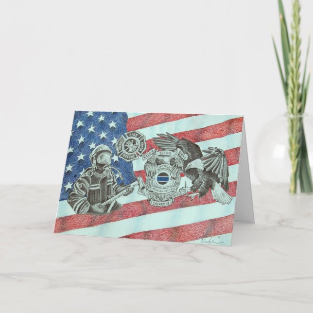 Tarjeta De Agradecimiento Patriotic First Responder (Anverso)