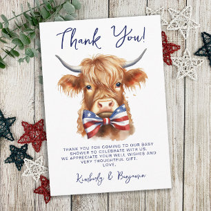Tarjeta De Agradecimiento Patriotic Highland Cow Farm Animal Baby Shower