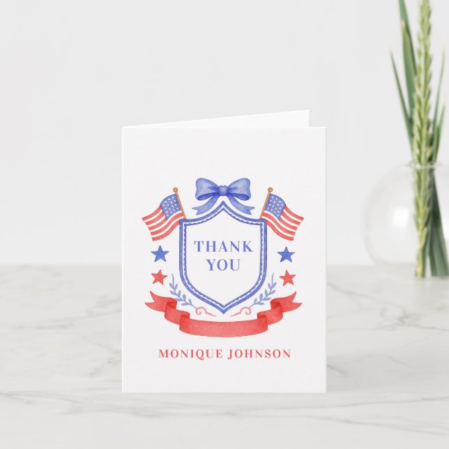 Tarjeta De Agradecimiento Patriotic Red White & I Do Monogram Bridal Shower (Anverso)