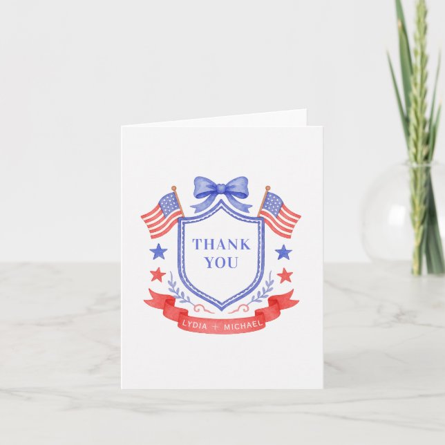 Tarjeta De Agradecimiento Patriotic Red White & I Do Monogram Wedding (Anverso)