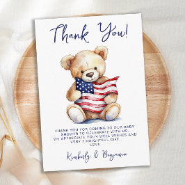 Tarjeta De Agradecimiento Patriótico Teddy Bear Red White Blue Baby Shower