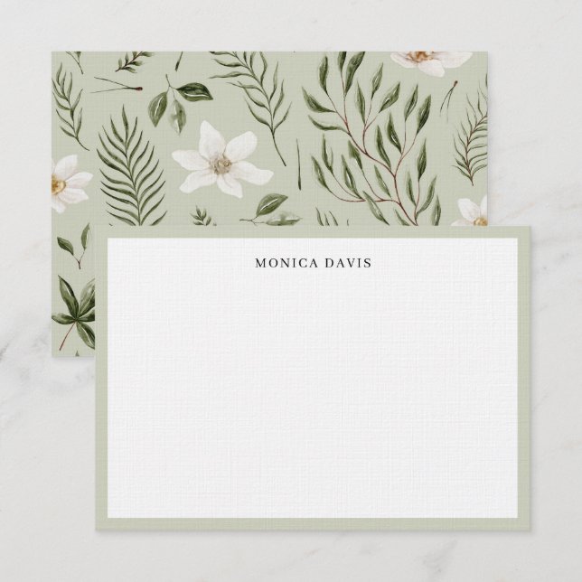 Tarjeta De Agradecimiento Patrón botánico blanco de oro verde floral de boni (Anverso / Reverso)