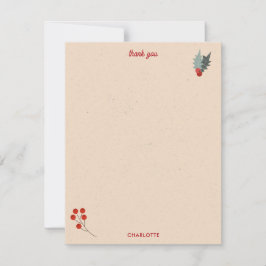 Tarjeta De Agradecimiento Patrón botánico de los Navidades de Holly Berry mo