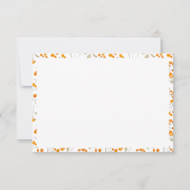 Tarjeta De Agradecimiento patrón botánico floral naranja (Reverso)