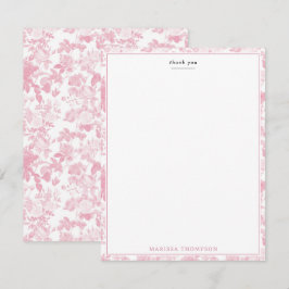Tarjeta De Agradecimiento Patrón Chinoiserie de Rosas Florales Blancas Rosa