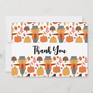 Tarjeta De Agradecimiento Patrón de Acción de Gracias con pavos y espantapáj
