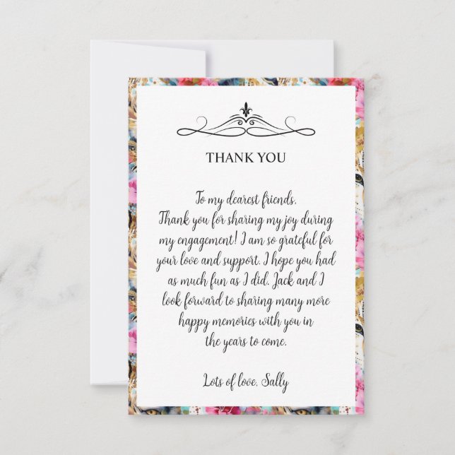 Tarjeta De Agradecimiento Patrón de acuarela de Cheetah Floral Boho (Anverso)