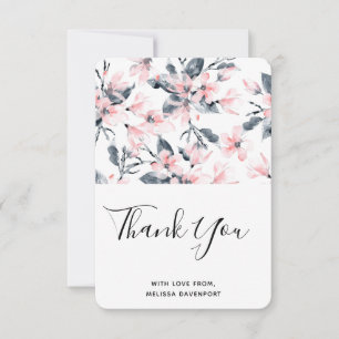 Tarjeta De Agradecimiento Patrón de acuarela floral rosa y gris gracias