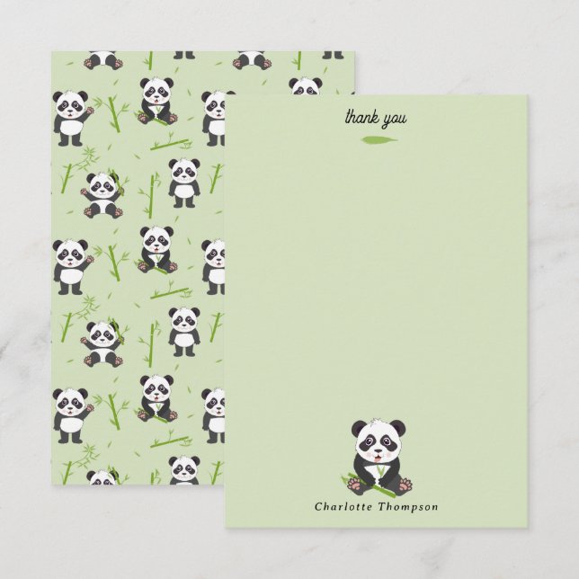 Tarjeta De Agradecimiento Patrón de animales Kawaii de oso panda lindo y bam (Anverso / Reverso)