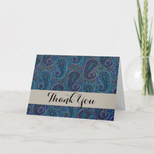 Tarjeta De Agradecimiento Patrón de arte del Boho indio azul Paisley