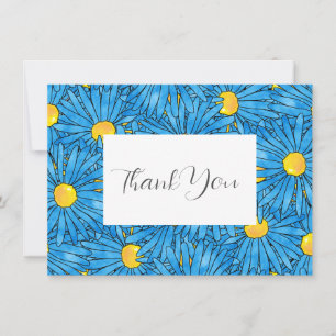 Tarjeta De Agradecimiento Patrón de aster abstracto azul con bolígrafo y acu
