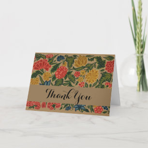 Tarjeta De Agradecimiento Patrón de bordado floral vintage de crewel