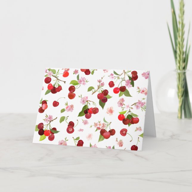 Tarjeta De Agradecimiento Patrón de cerezas 1 (Anverso)
