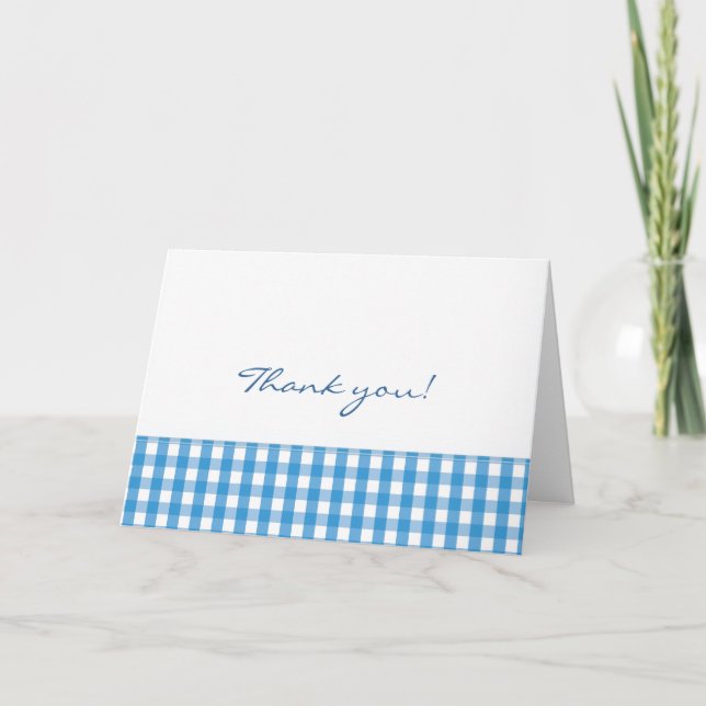 Tarjeta De Agradecimiento Patrón de comprobación de Gingham azul (Anverso)