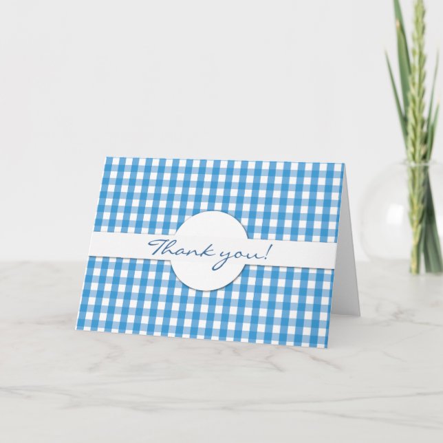 Tarjeta De Agradecimiento Patrón de comprobación de Gingham azul (Anverso)