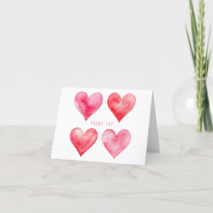 Tarjeta De Agradecimiento Patrón de corazones de acuarela rosados y rojos