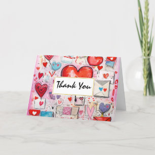 Tarjeta De Agradecimiento Patrón de corazones y letras de amor caprichosos