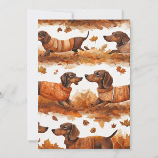 Tarjeta De Agradecimiento Patrón de Dachshunds de Otoño - Perros Dibujados a