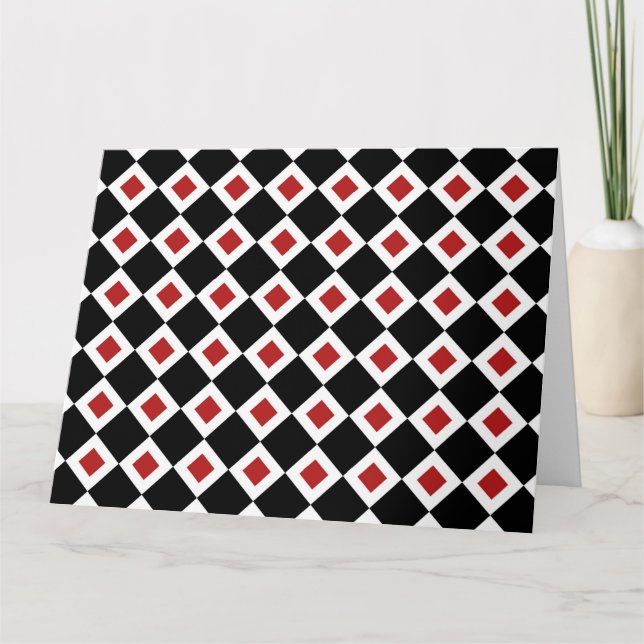 Tarjeta De Agradecimiento Patrón de diamante negro, blanco y rojo (Anverso)