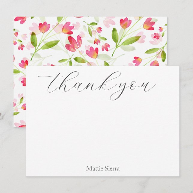 Tarjeta De Agradecimiento Patrón de Estrellas Florales en acuarelas rosadas  (Anverso / Reverso)