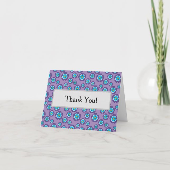 Tarjeta De Agradecimiento Patrón de flores azules violetas (Anverso)