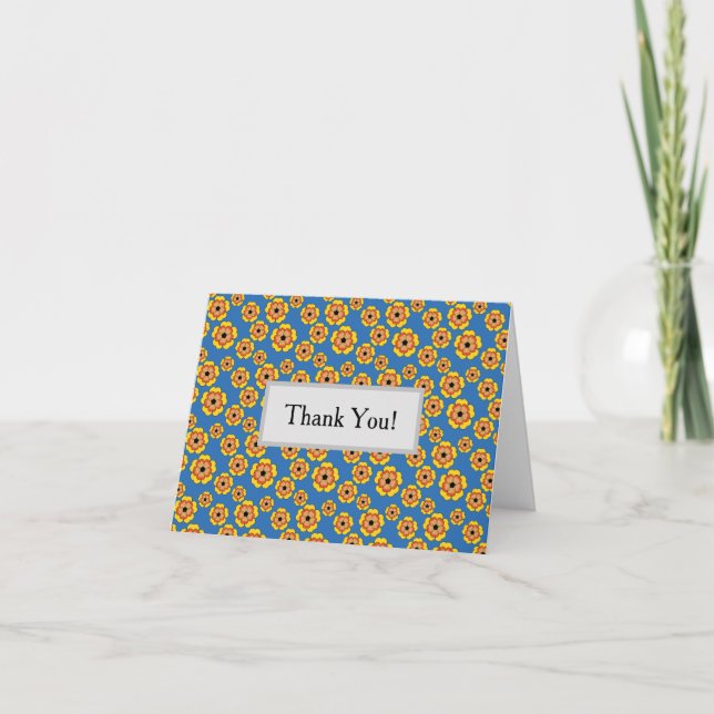 Tarjeta De Agradecimiento Patrón de flores de Naranja amarillo (Anverso)
