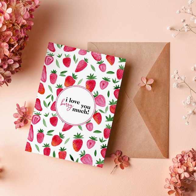 Tarjeta De Agradecimiento Patrón de fresas cutáneas de acuarela que te amo (Subido por el creador)